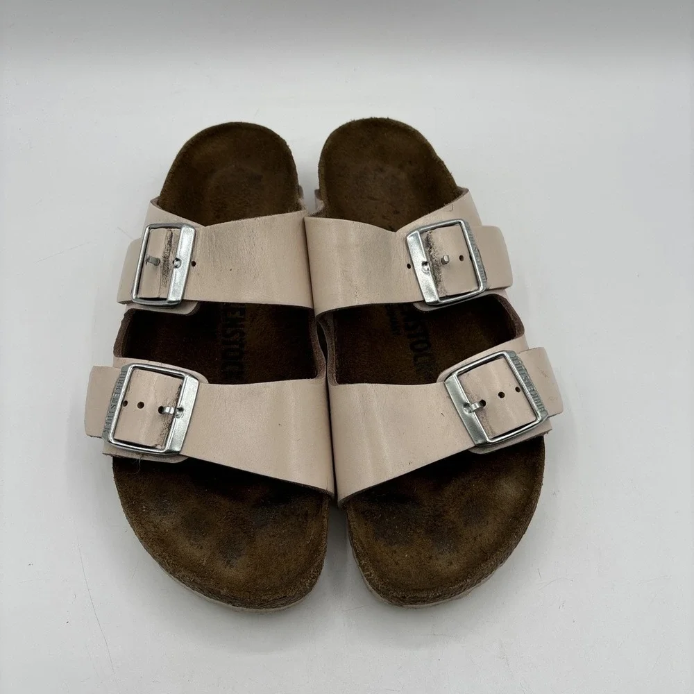 Birkenstock Arizona Birko Flor‎ Beige Nude Patent Sandals Women's Size 37 US 6